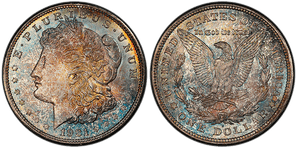 A picture of the 1921-D Morgan Dollar, highlighting the “D” mint mark beneath the wreath on the reverse.